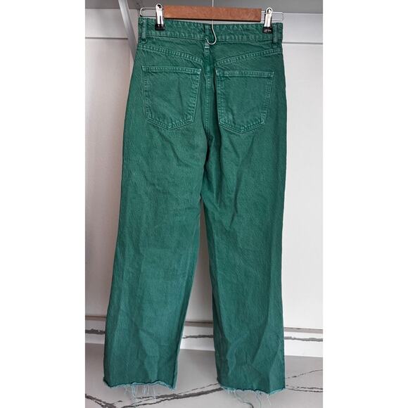 Zara High Rise Straight Leg Fray Hem Green Denim Pants Jeans Size 4 - Picture 2 of 11